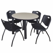 42 IN ROUND BREAKROOM TABLE- MAPLE TOP, BLACK LEGS, 4 M STACK CHAIRS- BLACK <FONT COLOR=GREEN>-FREE SHIPPING-</FONT>