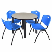 42 IN ROUND BREAKROOM TABLE- MAPLE TOP, BLACK LEGS, 4 M STACK CHAIRS- BLUE <FONT COLOR=GREEN>-FREE SHIPPING-</FONT>