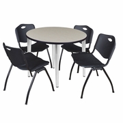42 IN. ROUND BREAKROOM TABLE- MAPLE TOP, CHROME BASE & 4 M STACK CHAIRS- BLACK <FONT COLOR=GREEN>-FREE SHIPPING-</FONT>