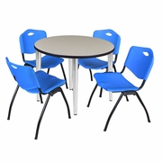 42 IN. ROUND BREAKROOM TABLE- MAPLE TOP, CHROME BASE & 4 M STACK CHAIRS- BLUE <FONT COLOR=GREEN>-FREE SHIPPING-</FONT>