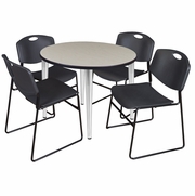 42 IN. ROUND BREAKROOM TABLE- MAPLE TOP, CHROME BASE & 4 STACK CHAIRS- BLACK <FONT COLOR=GREEN>-FREE SHIPPING-</FONT>