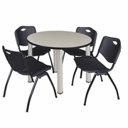 42 IN ROUND BREAKROOM TABLE- MAPLE TOP, CHROME LEGS, 4 M STACK CHAIRS- BLACK <FONT COLOR=GREEN>-FREE SHIPPING-</FONT>