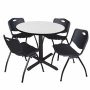 42 IN. ROUND BREAKROOM TABLE- WHITE & 4 M STACK CHAIRS- BLACK <FONT COLOR=GREEN>-FREE SHIPPING-</FONT>