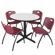42 IN. ROUND BREAKROOM TABLE- WHITE & 4 M STACK CHAIRS- BURGUNDY <FONT COLOR=GREEN>-FREE SHIPPING-</FONT>