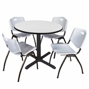 42 IN. ROUND BREAKROOM TABLE- WHITE & 4 M STACK CHAIRS- GREY <FONT COLOR=GREEN>-FREE SHIPPING-</FONT>