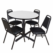 42 IN. ROUND BREAKROOM TABLE- WHITE & 4 RESTAURANT STACK CHAIRS- BLACK <FONT COLOR=GREEN>-FREE SHIPPING-</FONT>
