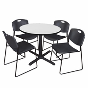42 IN. ROUND BREAKROOM TABLE- WHITE & 4 STACK CHAIRS- BLACK <FONT COLOR=GREEN>-FREE SHIPPING-</FONT>