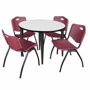 42 IN. ROUND BREAKROOM TABLE- WHITE, BLACK BASE & 4 M STACK CHAIRS- BURGUNDY <FONT COLOR=GREEN>-FREE SHIPPING-</FONT>