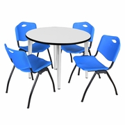 42 IN. ROUND BREAKROOM TABLE- WHITE TOP, CHROME BASE & 4 M STACK CHAIRS- BLUE <FONT COLOR=GREEN>-FREE SHIPPING-</FONT>