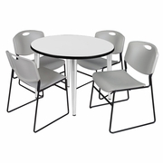 42 IN. ROUND BREAKROOM TABLE- WHITE TOP, CHROME BASE & 4 STACK CHAIRS- GREY <FONT COLOR=GREEN>-FREE SHIPPING-</FONT>