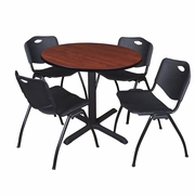 42 IN. ROUND X-BASE BREAKROOM TABLE- CHERRY & 4 M STACK CHAIRS- BLACK <FONT COLOR=GREEN>-FREE SHIPPING-</FONT>