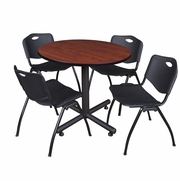 42 IN. ROUND X-BASE BREAKROOM TABLE- CHERRY, 4 M STACK CHAIRS- BLACK <FONT COLOR=GREEN>-FREE SHIPPING-</FONT>