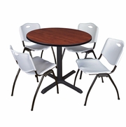 42 IN. ROUND X-BASE BREAKROOM TABLE- CHERRY & 4 M STACK CHAIRS- GREY <FONT COLOR=GREEN>-FREE SHIPPING-</FONT>