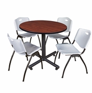 42 IN. ROUND X-BASE BREAKROOM TABLE- CHERRY, 4 M STACK CHAIRS- GREY <FONT COLOR=GREEN>-FREE SHIPPING-</FONT>