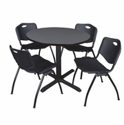 42 IN. ROUND X-BASE BREAKROOM TABLE- GREY & 4 M STACK CHAIRS- BLACK <FONT COLOR=GREEN>-FREE SHIPPING-</FONT>