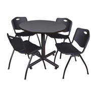 42 IN. ROUND X-BASE BREAKROOM TABLE- GREY, 4 M STACK CHAIRS- BLACK <FONT COLOR=GREEN>-FREE SHIPPING-</FONT>