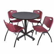 42 IN. ROUND X-BASE BREAKROOM TABLE- GREY, 4 M STACK CHAIRS- BURGUNDY <FONT COLOR=GREEN>-FREE SHIPPING-</FONT>