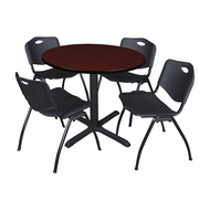 42 IN. ROUND X-BASE BREAKROOM TABLE- MAHOGANY & 4 M STACK CHAIRS- BLACK <FONT COLOR=GREEN>-FREE SHIPPING-</FONT>