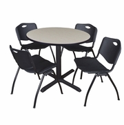 42 IN. ROUND X-BASE BREAKROOM TABLE- MAPLE & 4 M STACK CHAIRS- BLACK <FONT COLOR=GREEN>-FREE SHIPPING-</FONT>
