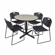 42 IN. ROUND X-BASE BREAKROOM TABLE- MAPLE & 4 STACK CHAIRS- BLACK <FONT COLOR=GREEN>-FREE SHIPPING-</FONT>