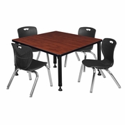 42 IN. SQUARE ADJUSTABLE CLASSROOM TABLE- CHERRY & 4 ANDY 12 IN. STACK CHAIRS- BLACK <FONT COLOR=GREEN>-FREE SHIPPING-</FONT>