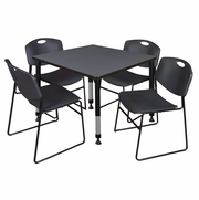 42 IN. SQUARE ADJUSTABLE CLASSROOM TABLE- GREY & 4 STACK CHAIRS- BLACK <FONT COLOR=GREEN>-FREE SHIPPING-</FONT>