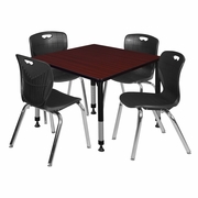 42 IN. SQUARE ADJUSTABLE CLASSROOM TABLE- MAHOGANY & 4 ANDY 18 IN. STACK CHAIRS- BLACK <FONT COLOR=GREEN>-FREE SHIPPING-</FONT>