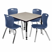42 IN. SQUARE ADJUSTABLE CLASSROOM TABLE- MAPLE & 4 ANDY 18 IN. STACK CHAIRS- BLUE <FONT COLOR=GREEN>-FREE SHIPPING-</FONT>