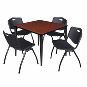 42 IN. SQUARE BREAKROOM TABLE- CHERRY TOP, BLACK BASE & 4 M STACK CHAIRS- BLACK <FONT COLOR=GREEN>-FREE SHIPPING-</FONT>