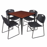 42 IN. SQUARE BREAKROOM TABLE- CHERRY TOP, BLACK BASE & 4 STACK CHAIRS- BLACK <FONT COLOR=GREEN>-FREE SHIPPING-</FONT>