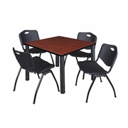 42 IN SQUARE BREAKROOM TABLE- CHERRY TOP, BLACK LEGS, 4 M STACK CHAIRS- BLACK <FONT COLOR=GREEN>-FREE SHIPPING-</FONT>
