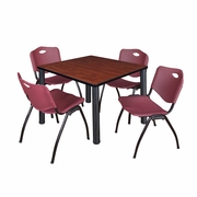 42 IN SQUARE BREAKROOM TABLE- CHERRY TOP, BLACK LEGS, 4 M STACK CHAIRS- BURGUNDY <FONT COLOR=GREEN>-FREE SHIPPING-</FONT>