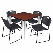42 IN. SQUARE BREAKROOM TABLE- CHERRY TOP, CHROME BASE & 4 STACK CHAIRS- BLACK <FONT COLOR=GREEN>-FREE SHIPPING-</FONT>