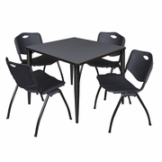 42 IN. SQUARE BREAKROOM TABLE- GREY TOP, BLACK BASE & 4 M STACK CHAIRS- BLACK <FONT COLOR=GREEN>-FREE SHIPPING-</FONT>