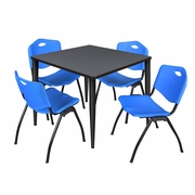 42 IN. SQUARE BREAKROOM TABLE- GREY TOP, BLACK BASE & 4 M STACK CHAIRS- BLUE <FONT COLOR=GREEN>-FREE SHIPPING-</FONT>