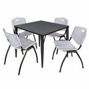42 IN. SQUARE BREAKROOM TABLE- GREY TOP, BLACK BASE & 4 M STACK CHAIRS- GREY <FONT COLOR=GREEN>-FREE SHIPPING-</FONT>