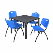 42 IN SQUARE BREAKROOM TABLE- GREY TOP, BLACK LEGS, 4 M STACK CHAIRS- BLUE <FONT COLOR=GREEN>-FREE SHIPPING-</FONT>