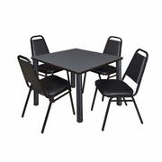 42 IN SQUARE BREAKROOM TABLE- GREY TOP, BLACK LEGS, 4 RESTAURANT STACK CHAIRS <FONT COLOR=GREEN>-FREE SHIPPING-</FONT>