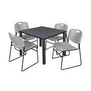 42 IN SQUARE BREAKROOM TABLE- GREY TOP, BLACK LEGS, 4 STACK CHAIRS- GREY <FONT COLOR=GREEN>-FREE SHIPPING-</FONT>