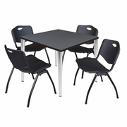 42 IN. SQUARE BREAKROOM TABLE- GREY TOP, CHROME BASE & 4 M STACK CHAIRS- BLACK <FONT COLOR=GREEN>-FREE SHIPPING-</FONT>