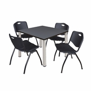 42 IN SQUARE BREAKROOM TABLE- GREY TOP, CHROME LEGS, 4 M STACK CHAIRS- BLACK <FONT COLOR=GREEN>-FREE SHIPPING-</FONT>