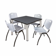 42 IN SQUARE BREAKROOM TABLE- GREY TOP, CHROME LEGS, 4 M STACK CHAIRS- GREY <FONT COLOR=GREEN>-FREE SHIPPING-</FONT>