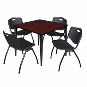 42 IN. SQUARE BREAKROOM TABLE- MAHOGANY TOP, BLACK BASE & 4 M STACK CHAIRS- BLACK <FONT COLOR=GREEN>-FREE SHIPPING-</FONT>