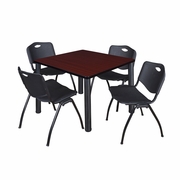 42 IN SQUARE BREAKROOM TABLE- MAHOGANY TOP, BLACK LEGS, 4 M STACK CHAIRS- BLACK <FONT COLOR=GREEN>-FREE SHIPPING-</FONT>