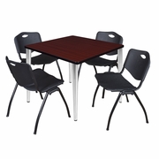 42 IN. SQUARE BREAKROOM TABLE- MAHOGANY TOP, CHROME BASE & 4 M STACK CHAIRS- BLACK <FONT COLOR=GREEN>-FREE SHIPPING-</FONT>