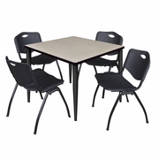 42 IN. SQUARE BREAKROOM TABLE- MAPLE TOP, BLACK BASE & 4 M STACK CHAIRS- BLACK <FONT COLOR=GREEN>-FREE SHIPPING-</FONT>