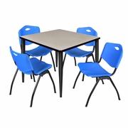 42 IN. SQUARE BREAKROOM TABLE- MAPLE TOP, BLACK BASE & 4 M STACK CHAIRS- BLUE <FONT COLOR=GREEN>-FREE SHIPPING-</FONT>