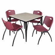 42 IN. SQUARE BREAKROOM TABLE- MAPLE TOP, BLACK BASE & 4 M STACK CHAIRS- BURGUNDY <FONT COLOR=GREEN>-FREE SHIPPING-</FONT>