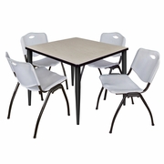 42 IN. SQUARE BREAKROOM TABLE- MAPLE TOP, BLACK BASE & 4 M STACK CHAIRS- GREY <FONT COLOR=GREEN>-FREE SHIPPING-</FONT>