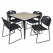42 IN. SQUARE BREAKROOM TABLE- MAPLE TOP, BLACK BASE & 4 STACK CHAIRS- BLACK <FONT COLOR=GREEN>-FREE SHIPPING-</FONT>